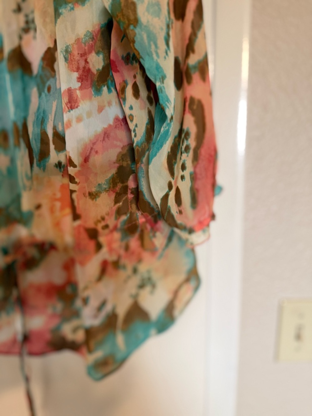 Apt. 9 Turquoise Multi Floral Tie-Front Sheer Blouse - Picture 4 of 15